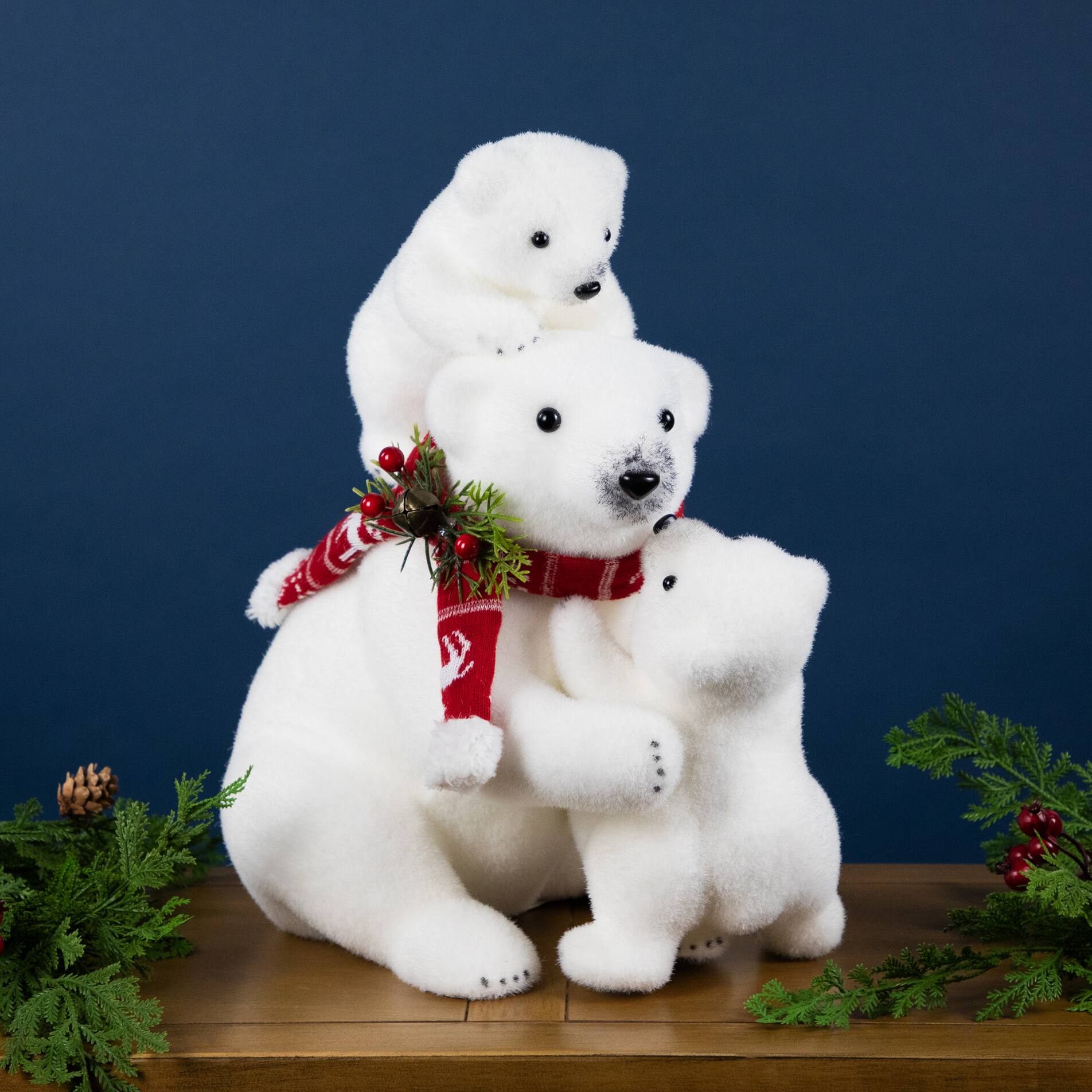 Northlight - Mama Polar Bear and Cubs Christmas Figures - 13.5" - and Red - White