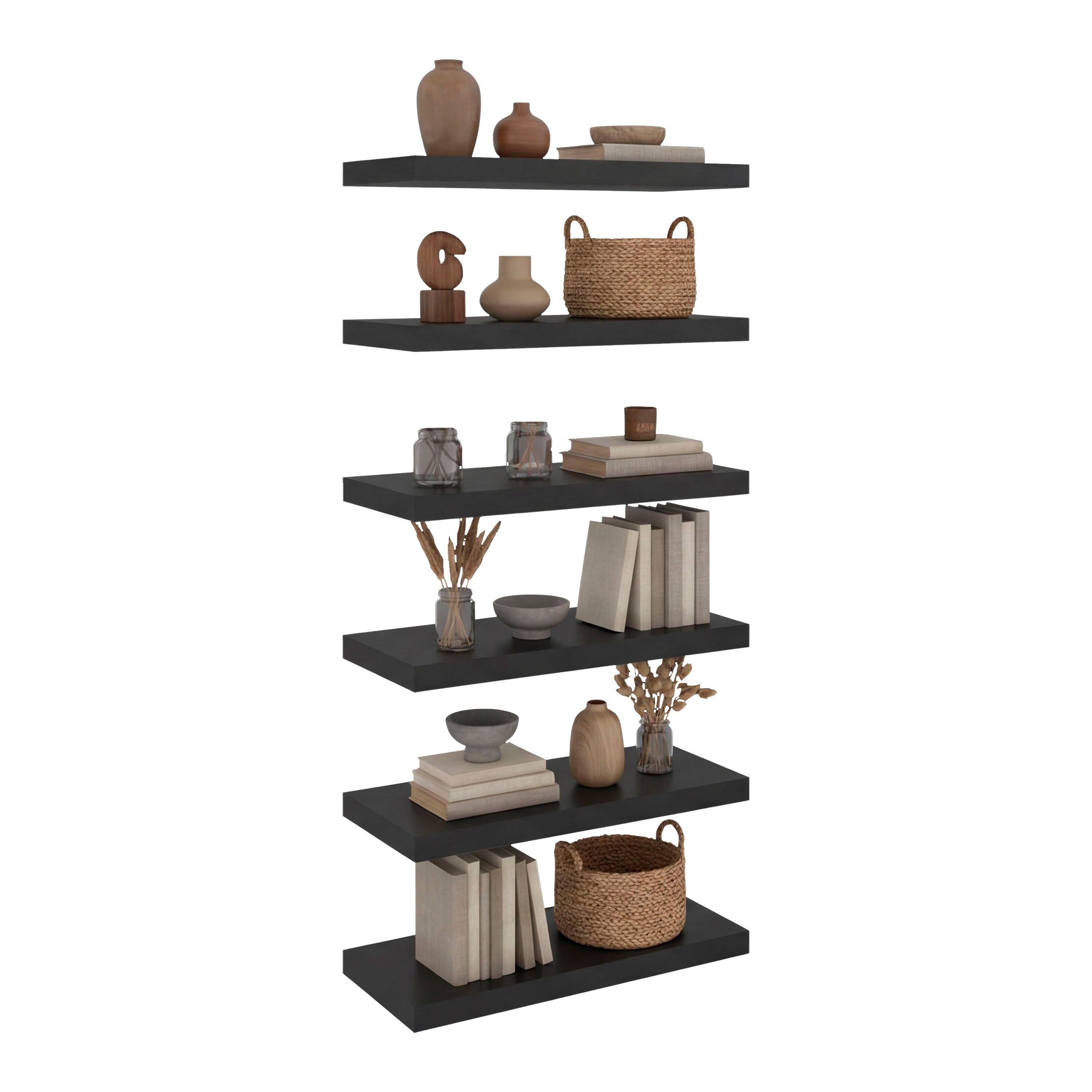 Back. TuHome - 24" x 10" Floating Wall Shelf, Wall-Mounted Display Ledge for Living Room, Bedroom or Office Storage - Wenge.