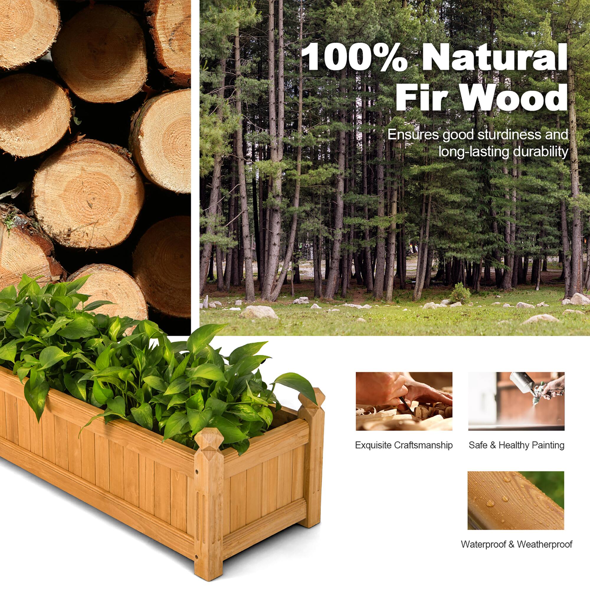 100% Natural Fir Wood Ensures good sturdiness and long-lasting durability Exquisite Craftsmanship Safe & Healthy Painting Waterproof & Weatherproof