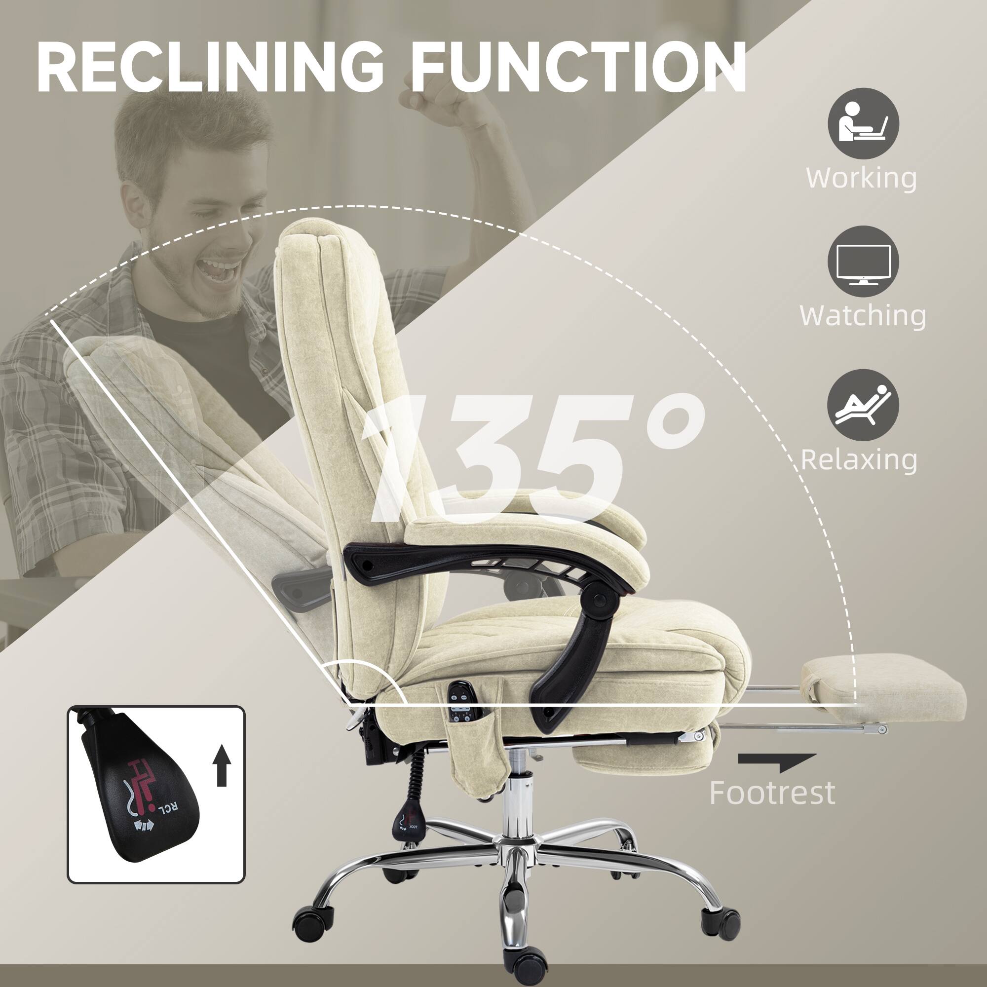 RECLINING FUNCTION Working Watching 35° Relaxing Footrest