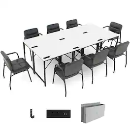 Costway - 32" Meeting Room Desk Set of 6 with Charging Station & Headphone Hook Metal Frame - White,Black