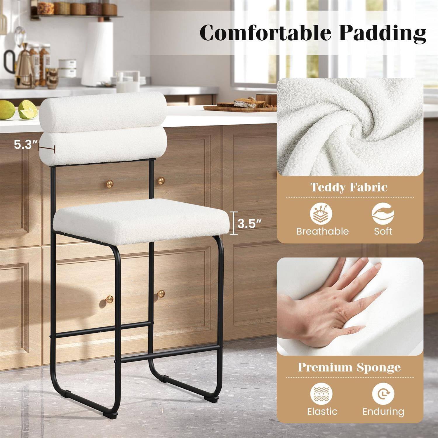 Comfortable Padding

5.3" Teddy Fabric
- Breathable
- Soft

3.5" Premium Sponge
- Elastic
- Enduring