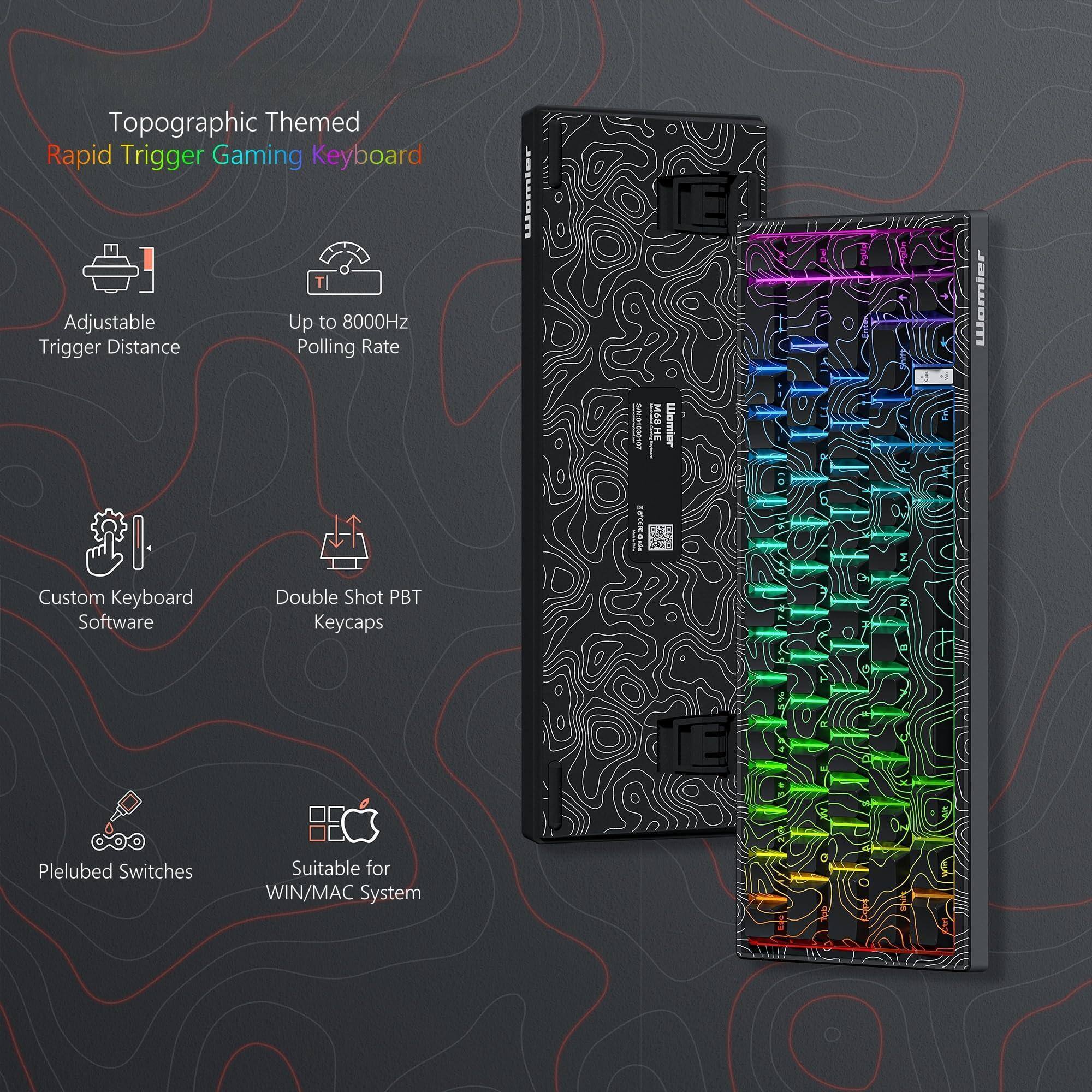 Topographic Themed Rapid Trigger Gaming Keyboard

- Adjustable Trigger Distance
- Up to 8000Hz Polling Rate
- Custom Keyboard Software
- Double Shot PBT Keycaps
- Pletubed Switches
- Suitable for WIN/MAC System