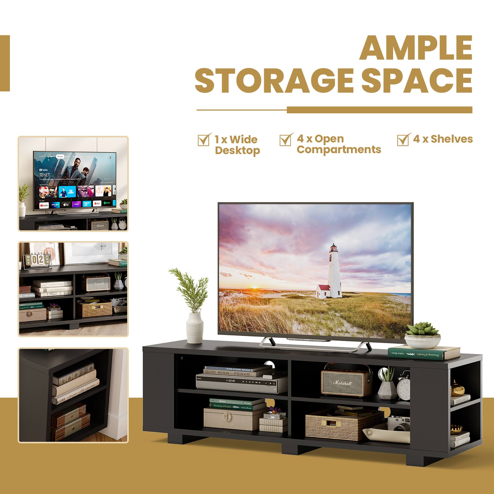 Ample Storage Space: 1x 1 Wide Desktop Compartments + 4 x Open Shelves.