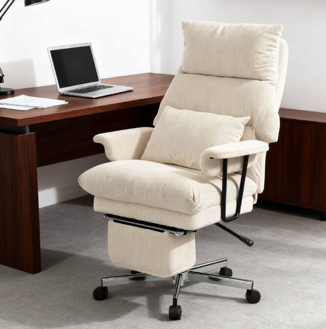 Alt View 3. TinyHomie - Cream White Overstuffed Office Chair with Lumbar Support - brown.