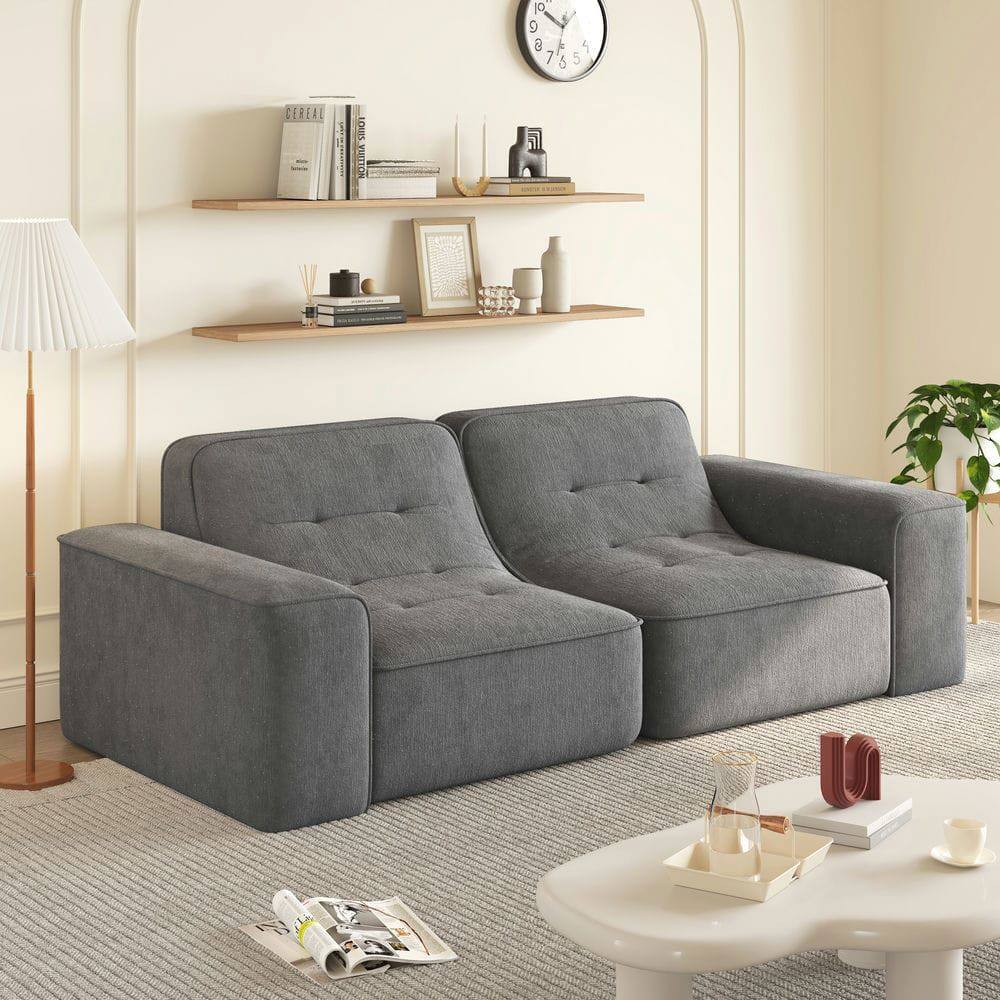 Kadyn - 107" Left Chaise Modular Sectional, L-Shaped Cloud Couch with Plush Corduroy Fabric, Ready to Use, Pink - Gray