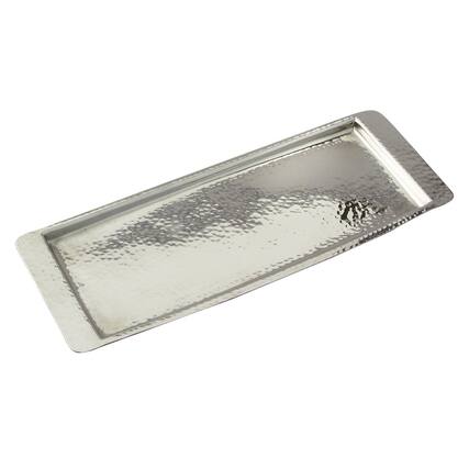 Front. Jiallo - Elegance Stainless Steel Hammered Rectangular Tray 13.75"L x 4.5" W - Silver.