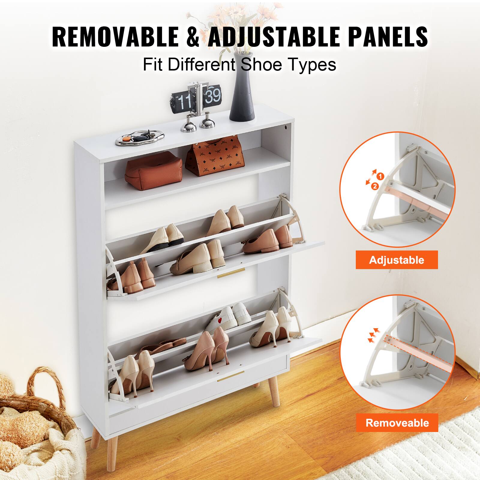 REMOVABLE & ADJUSTABLE PANELS
Fit Different Shoe Types
11 39
1 2
Adjustable
Removeable