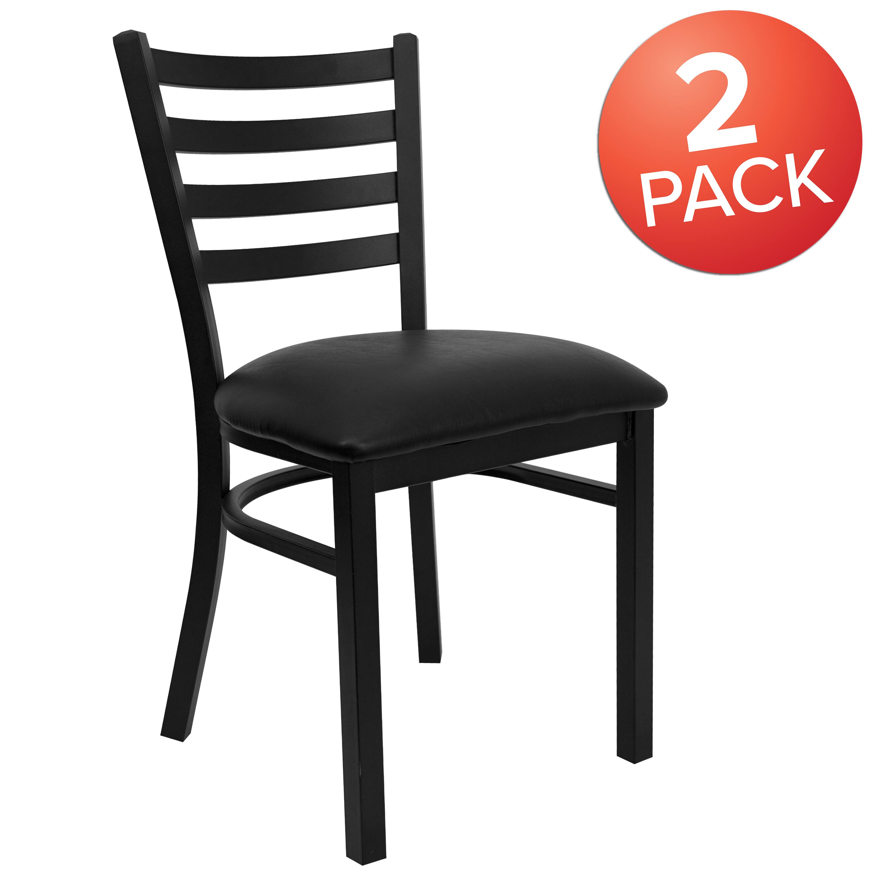 Alt View 1. Emma + Oliver - 2 Pack Ladder Back Metal Restaurant Chair - Black Vinyl Seat/Black Metal Frame.