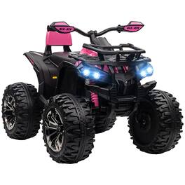 Ecooso - 12V Kids Electric ATV 4-Wheeler Ride-On with Music, LED Headlights, and Rechargeable Battery - Pink