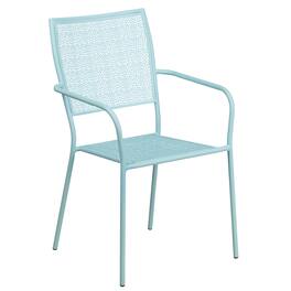 Emma + Oliver - Commercial Grade Colorful Metal Patio Arm Chair with Square Back - Sky Blue