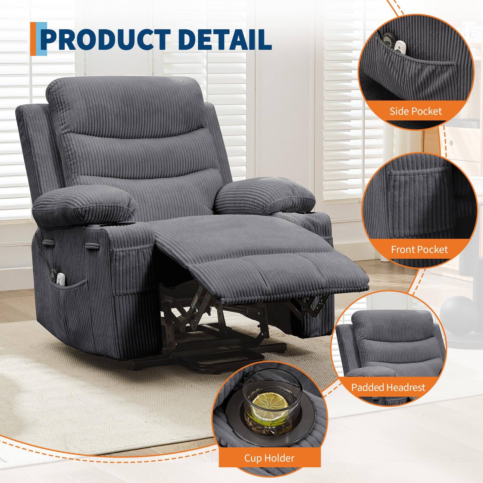 PRODUCT DETAIL

- Side Pocket
- Front Pocket
- Padded Headrest
- Cup Holder