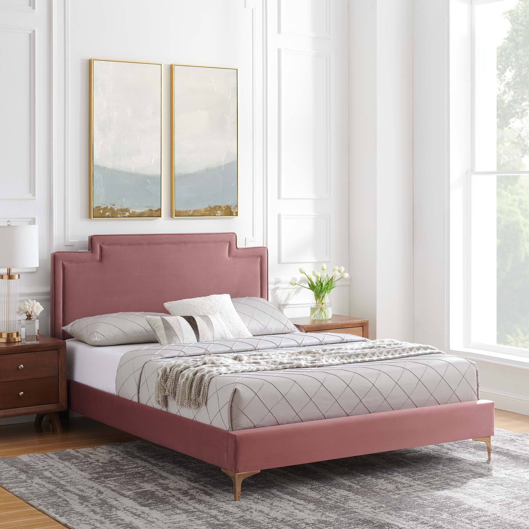 Alt View 5. Modway - Sienna Performance Velvet Queen Platform Bed - Red.