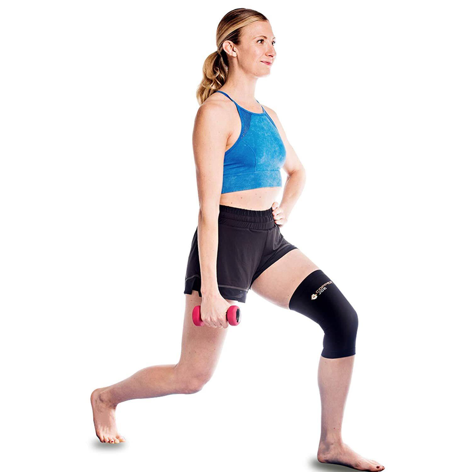 Alt View 4. Copper Compression - Copper Joe Knee Compression Sleeve - Pain Relief for Weightlifting, Running, Meniscus Tear, ACL, Arthritis - 2 Pack - Black.