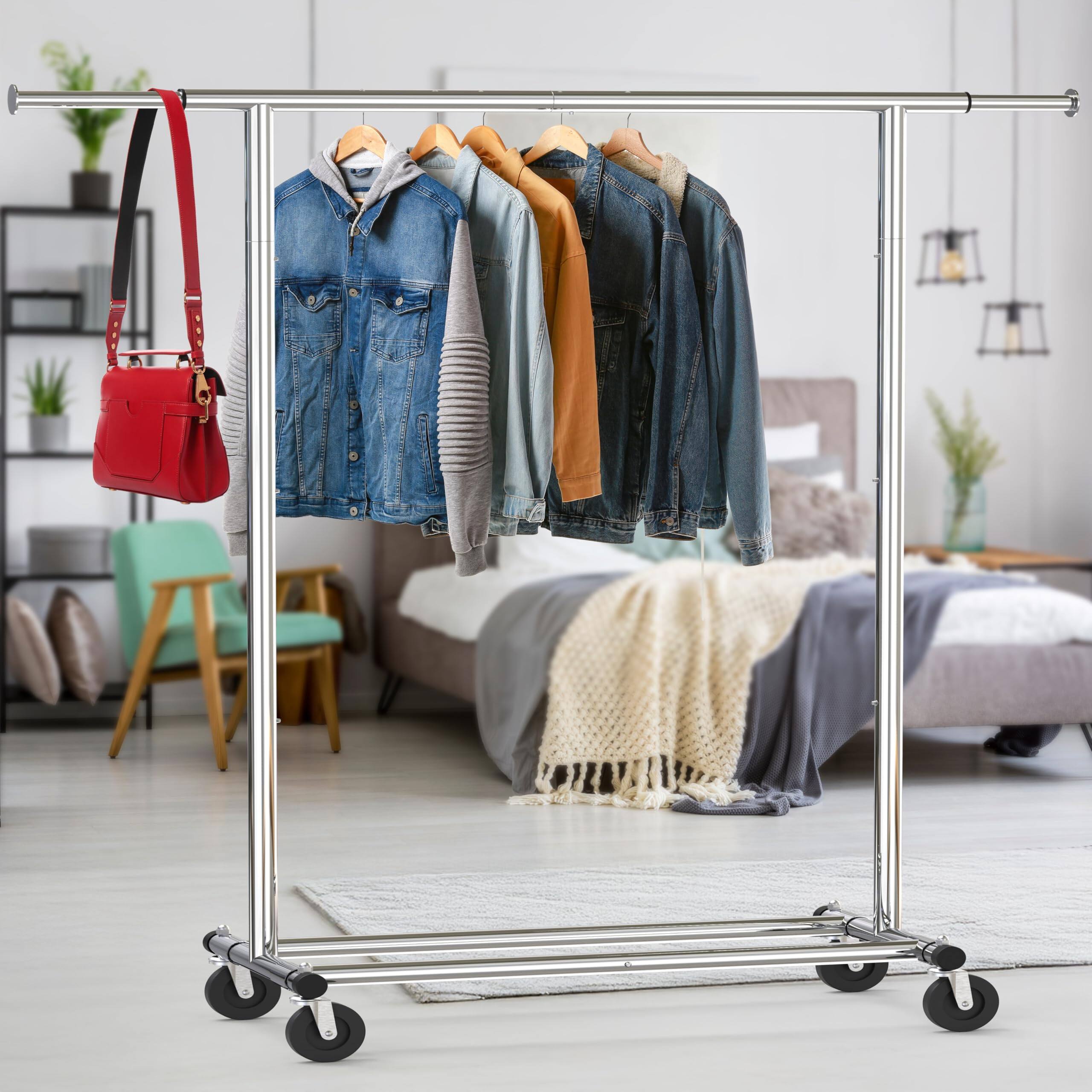 Alt View 2. Hirose Alice - Simple Houseware Heavy Duty Clothing Garment Rack  Holds Up to   42 to Rod  Chrome - Chrome Heavy Duty.