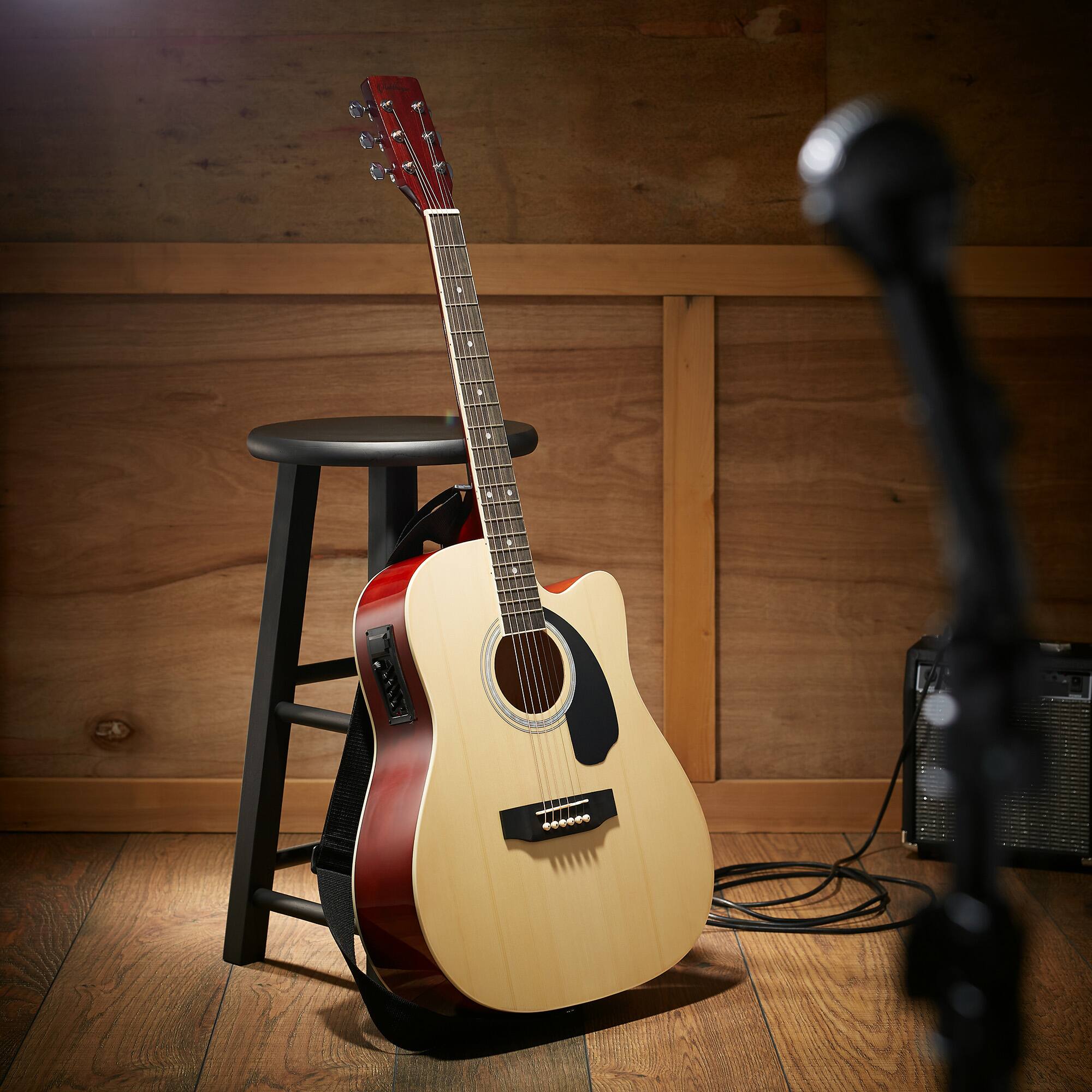 Alt View 1. Ashthorpe - Full-Size Dreadnought Cutaway Acoustic-Electric Guitar Bundle - Natural.