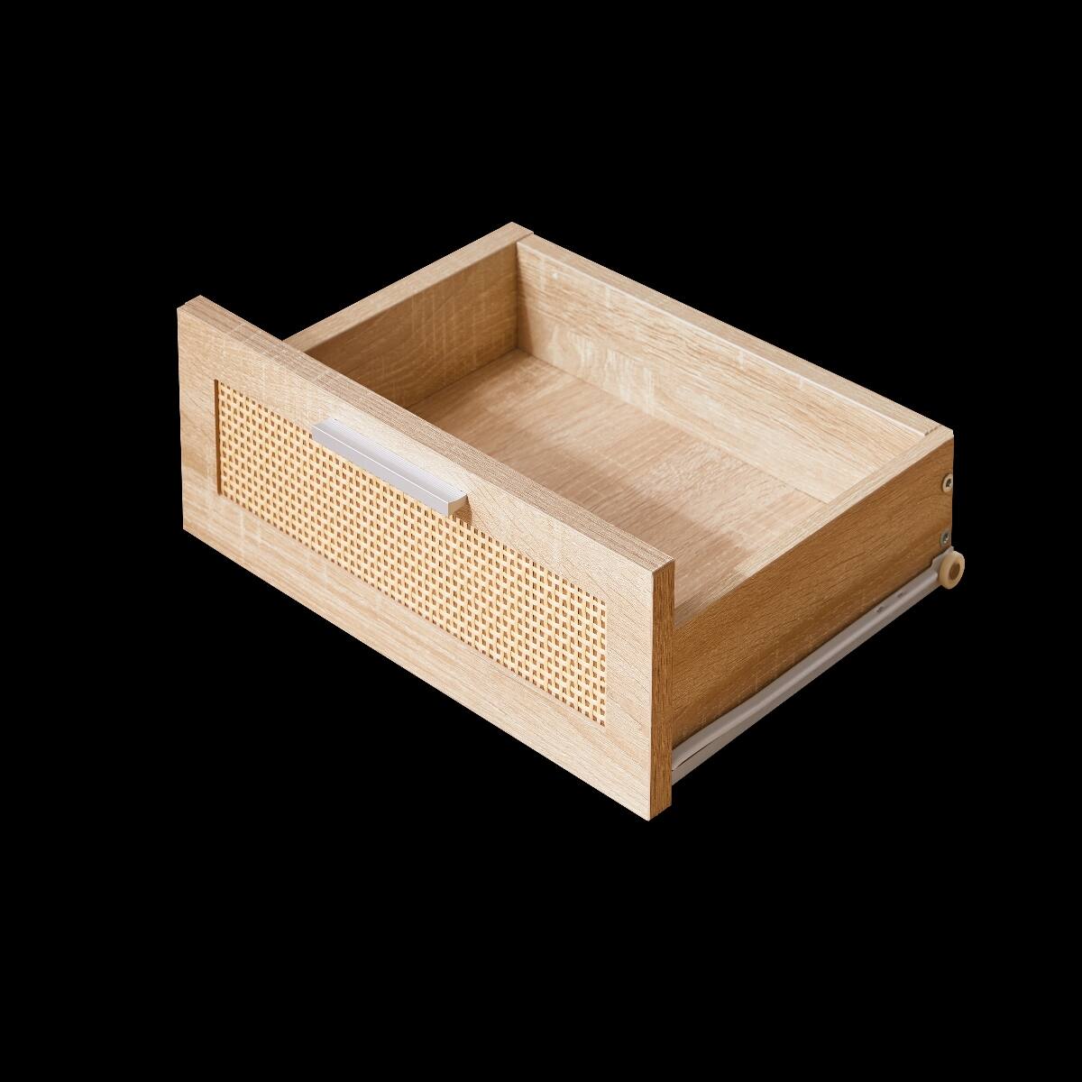 Alt View 9. Loheer - Loheer Set of 2 Nightstands With Drawers, Natural Wood Bedside Tables With Rattan Detail, Bedroom Storage - Natural Wood.
