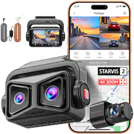 REDTIGER - Telephoto+Wide Dash Cam, 4X Zoom, STARVIS 2, 100ft Plate Recognition, 24H Parking Mode