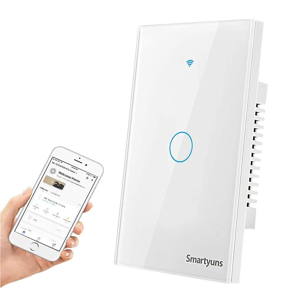 Schertz - Smart Touch Wall Light Switch, Tempered Glass Panel, US Standard Single Pole, Works with Alexa, Google Assistant & Smart - White and Black