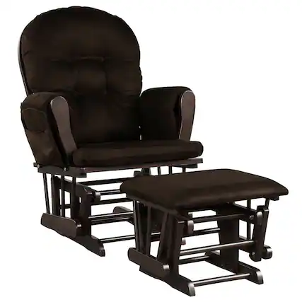 Front. Gymax - Gymax Baby Nursery Relax Rocker Rocking Chair Glider & Ottoman Set w/ Cushion Brown - Brown.