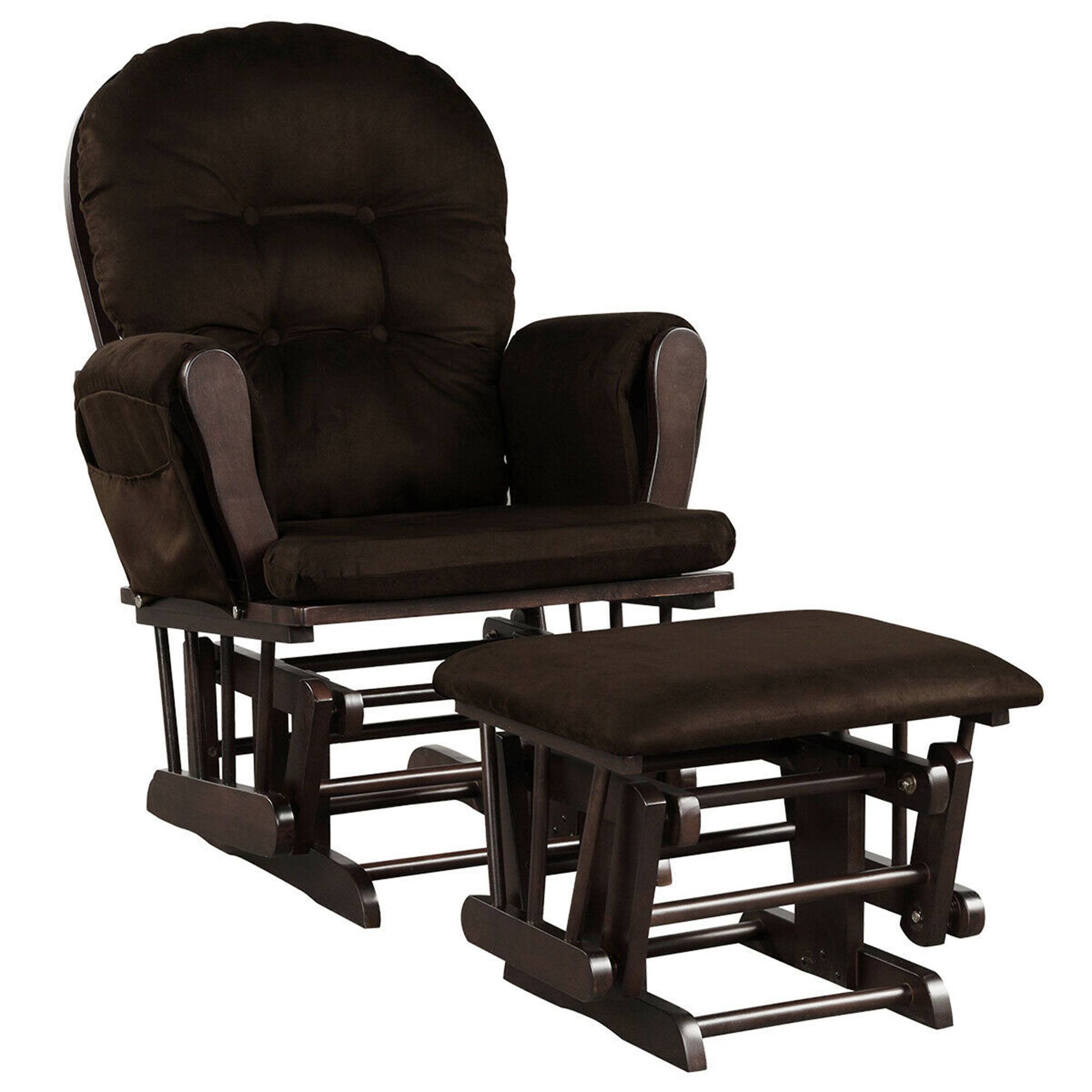 Front. Costway - Costway Wood Glider Rocker Chair Ottoman Set w/Cushion  for Nursery - Brown.