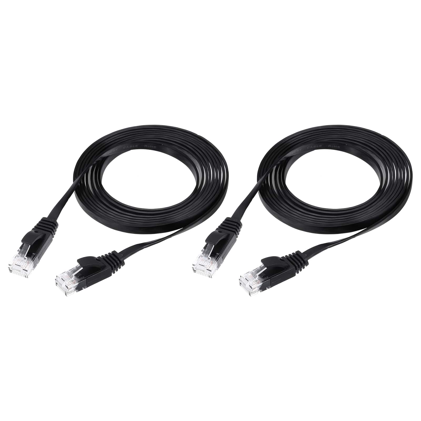 Unique Bargains - 2pcs Cat 6 Ethernet Cable 32AWG 250MHz Flat High Speed RJ45 Network Patch Cord - Black