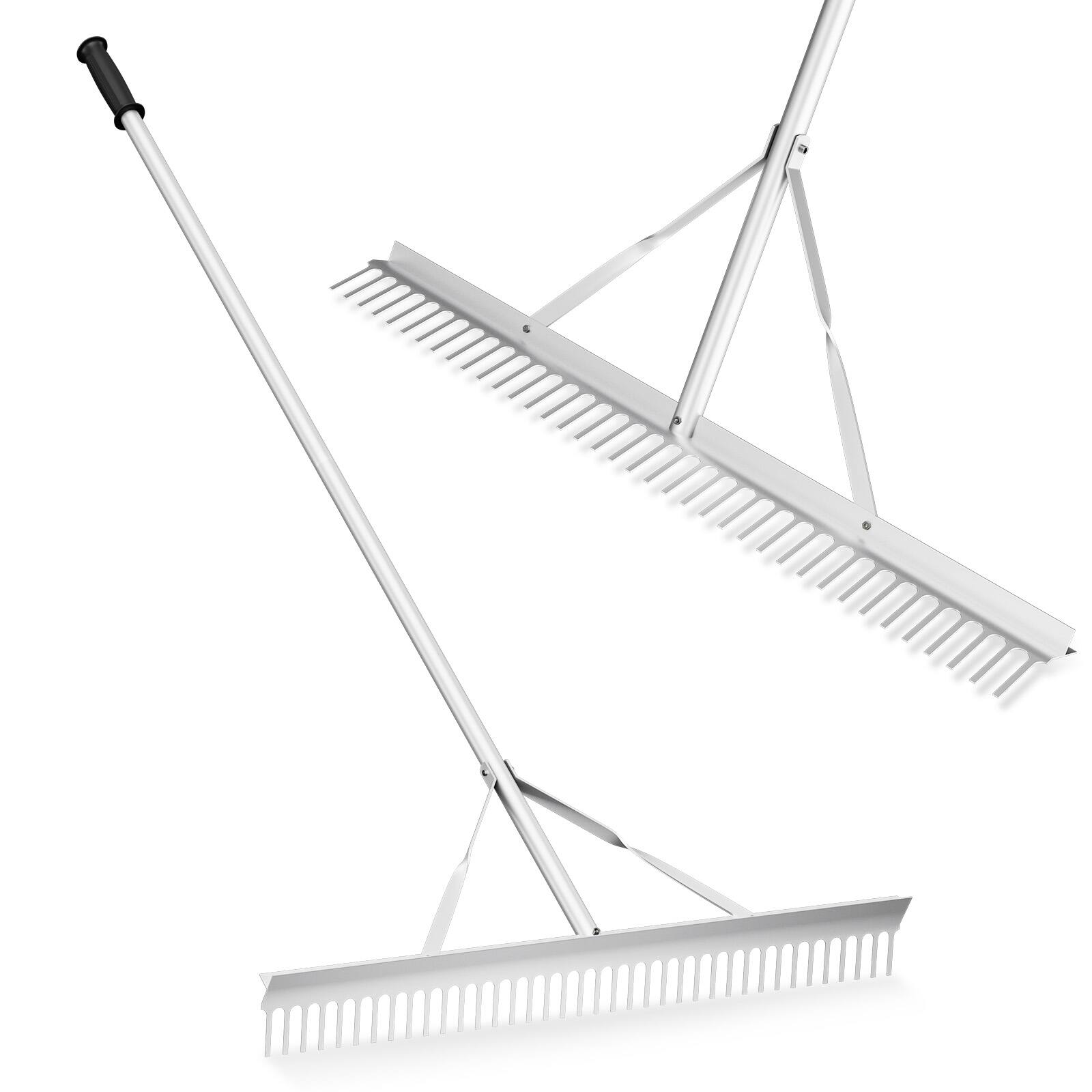 Sugift - Aluminum Rake with 36 Inch Wide Rake Head and 68 Inch Long Handle - White