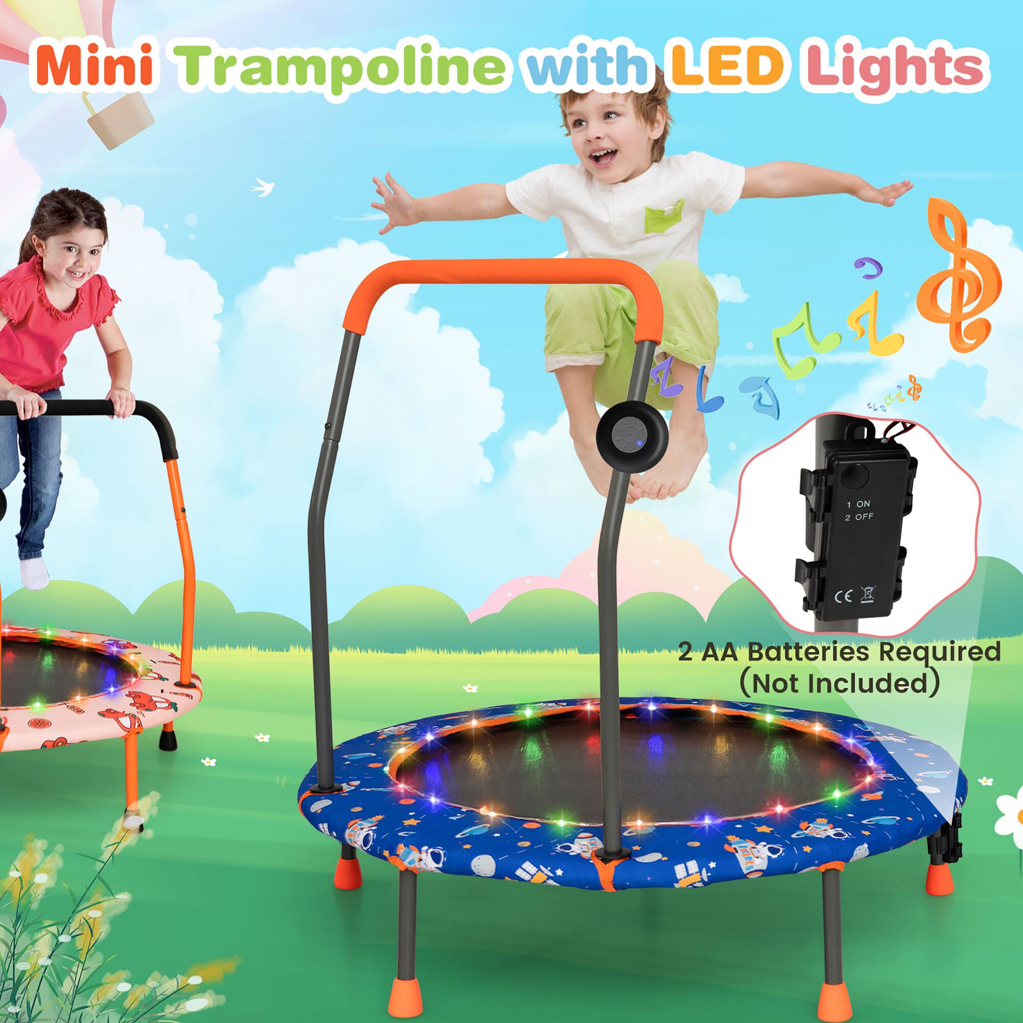 Mini Trampoline with LED Lights

2 AA Batteries Required (Not Included)