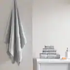 Front. MOOSOO - Super Soft Cotton 6 Piece Towel Set, 2 Bath Towels 2 Hand Towel 2 Washcloths, 600 GSM 100% Cotton Towels for Bathroom - Silver.