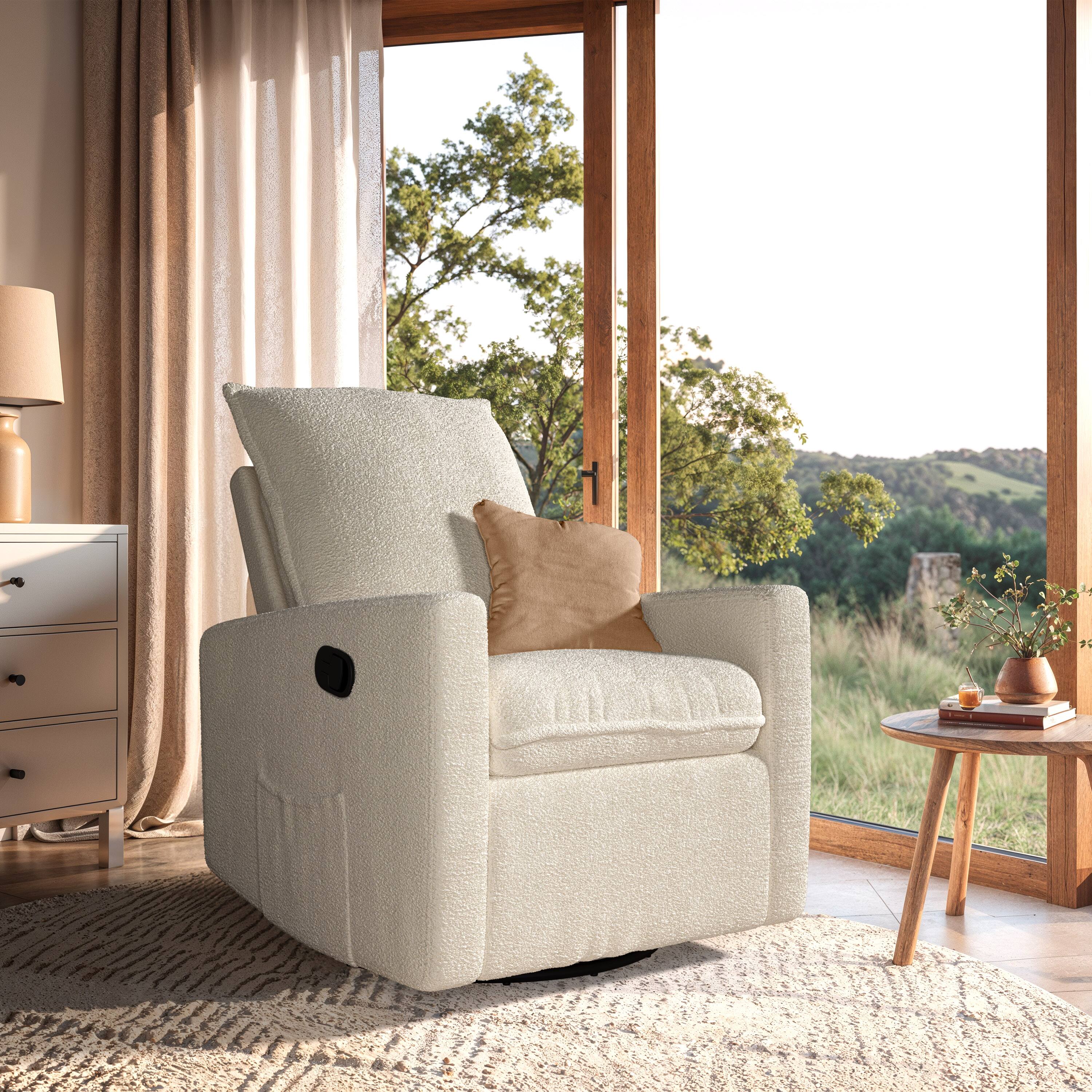 Alt View 1. CorLiving - Caillie Ultimate Comfort Boucle Upholstered Swivel Recliner Glider Chair - Cream.