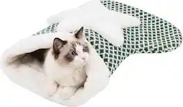 PawsPik - Holiday Stocking Plush Covered Dog & Cat Sleeping Bag - Green