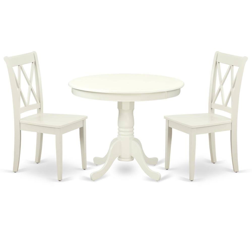 Angle. FurniFact - Wood Round Kitchen Table & Chairs 3-Piece - Linen White.