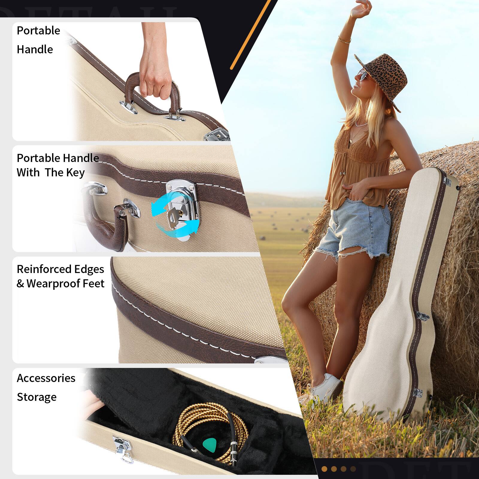 - Portable Handle
- Portable Handle With The Key
- Reinforced Edges & Wearproof Feet
- Accessories Storage