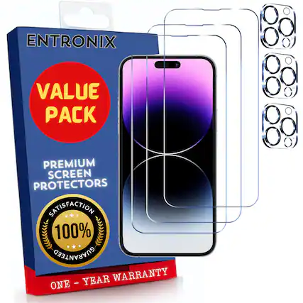 ENTRONIX
VALUE PACK
PREMIUM SCREEN PROTECTORS
SATISFACTION 100% GUARANTEED
ONE - YEAR WARRANTY
