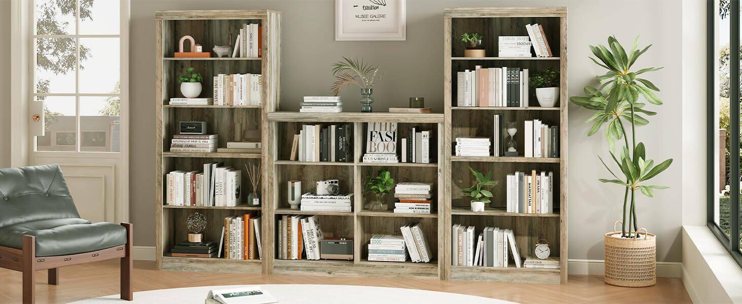 Alt View 6. Acekool - 6 Cube Storage Organizer Shelf, 53 Inch Tall Bookcase with Anti-Tip Design, Sturdy Wood Shelf - Grey.