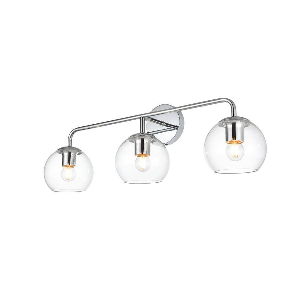 Angle. Living District - Genesis 3 light Chrome and Clear Bath Sconce - Chrome And Clear.
