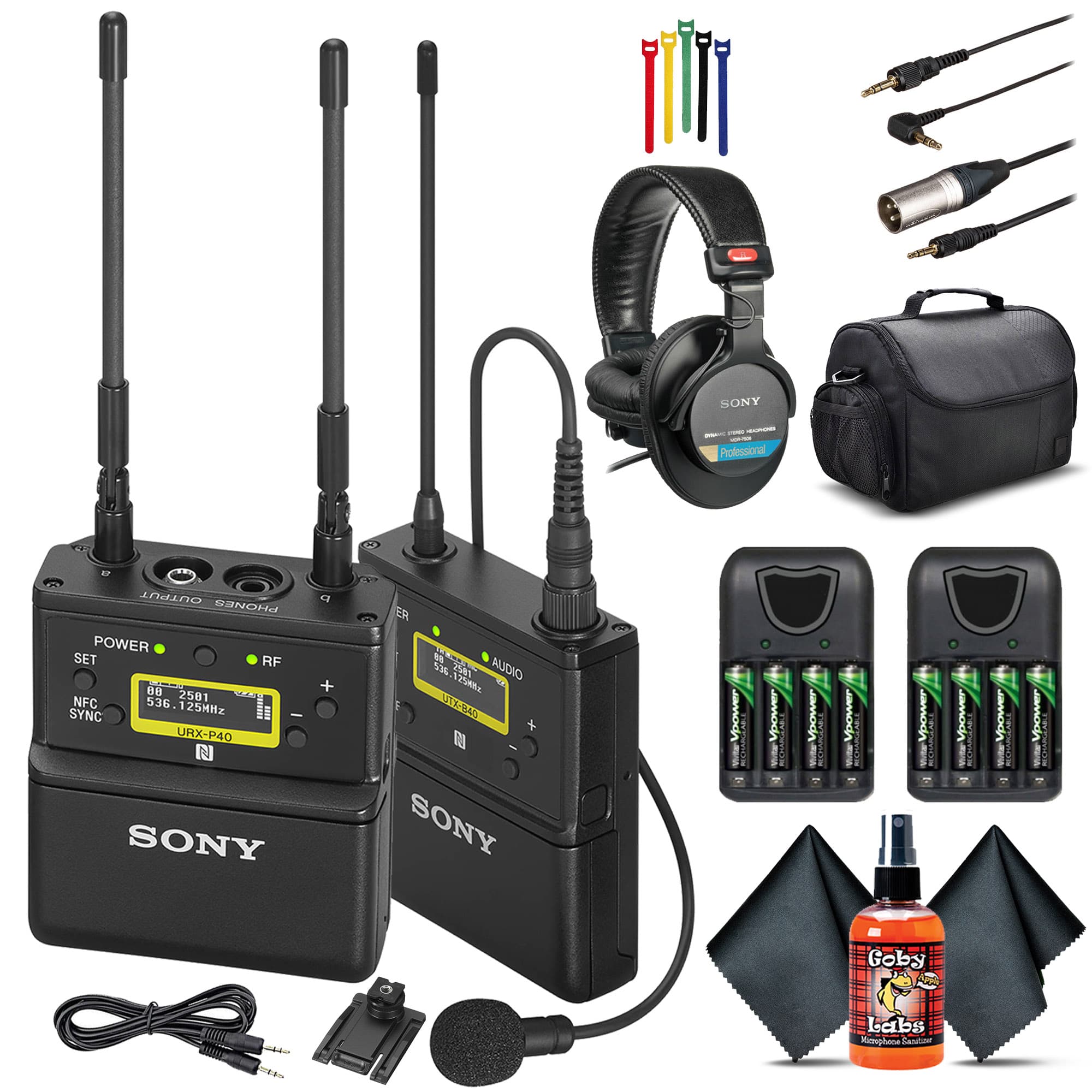 Sony - UWP-D21 Camera-Mount Wireless Omni Lavalier Microphone System (UC25: 536 to 608 MHz) (UWP-D21/25) + Headphones + 8 - Black