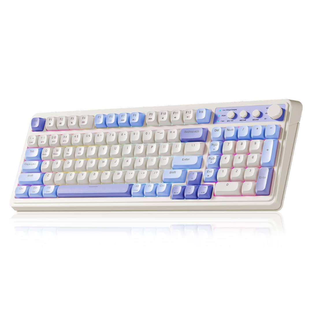 Luckbyte - 99-Key Tri-Mode Wireless Mechanical Gaming Keyboard - RGB Backlit with Media Knob & Numpad - Purple-Beige