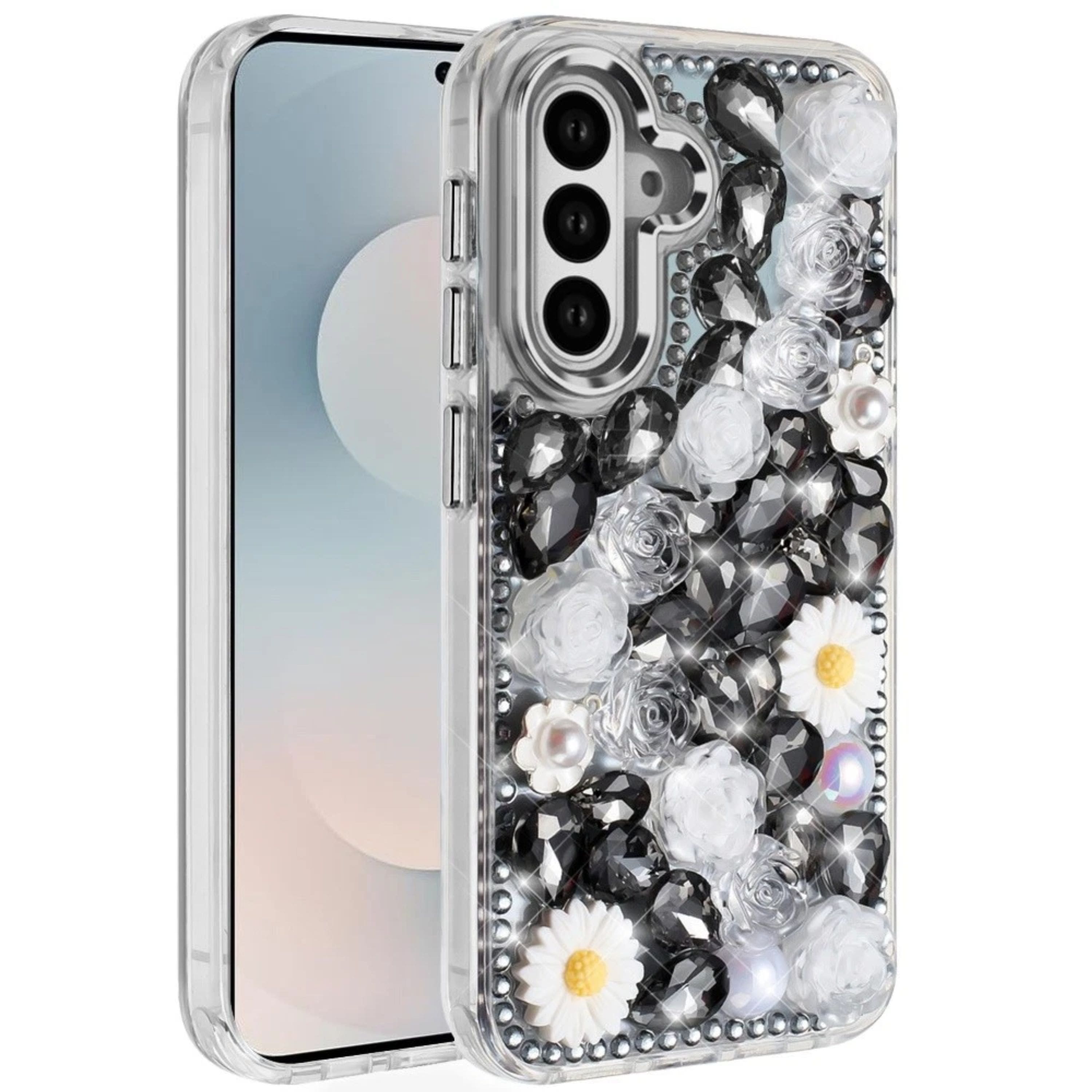 Kitcheniva - Bling Rhinestone Jewel Case Plus Tempered Glass For Samsung S26 - Black