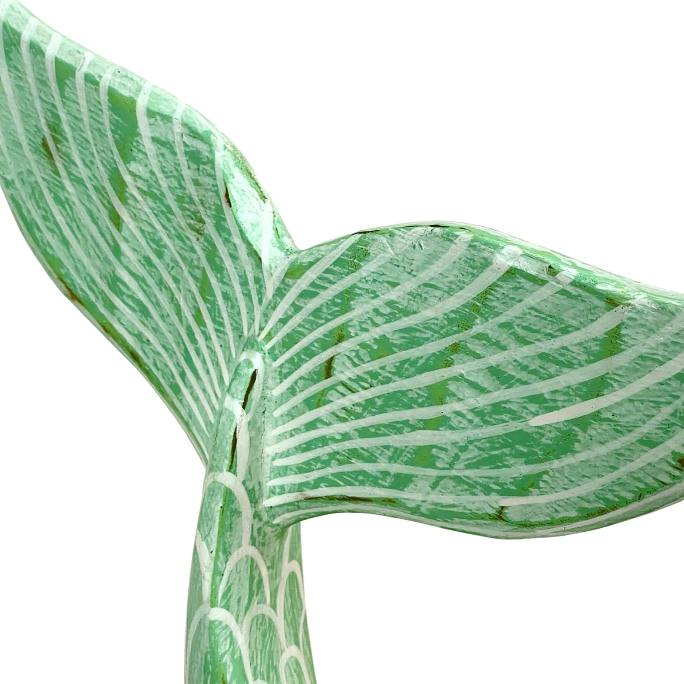 Alt View 2. Things2Die4 - Turquoise Wood Mermaid Tail Sculpture 13.75" Coastal Table Decor Ocean Art - Turquoise.