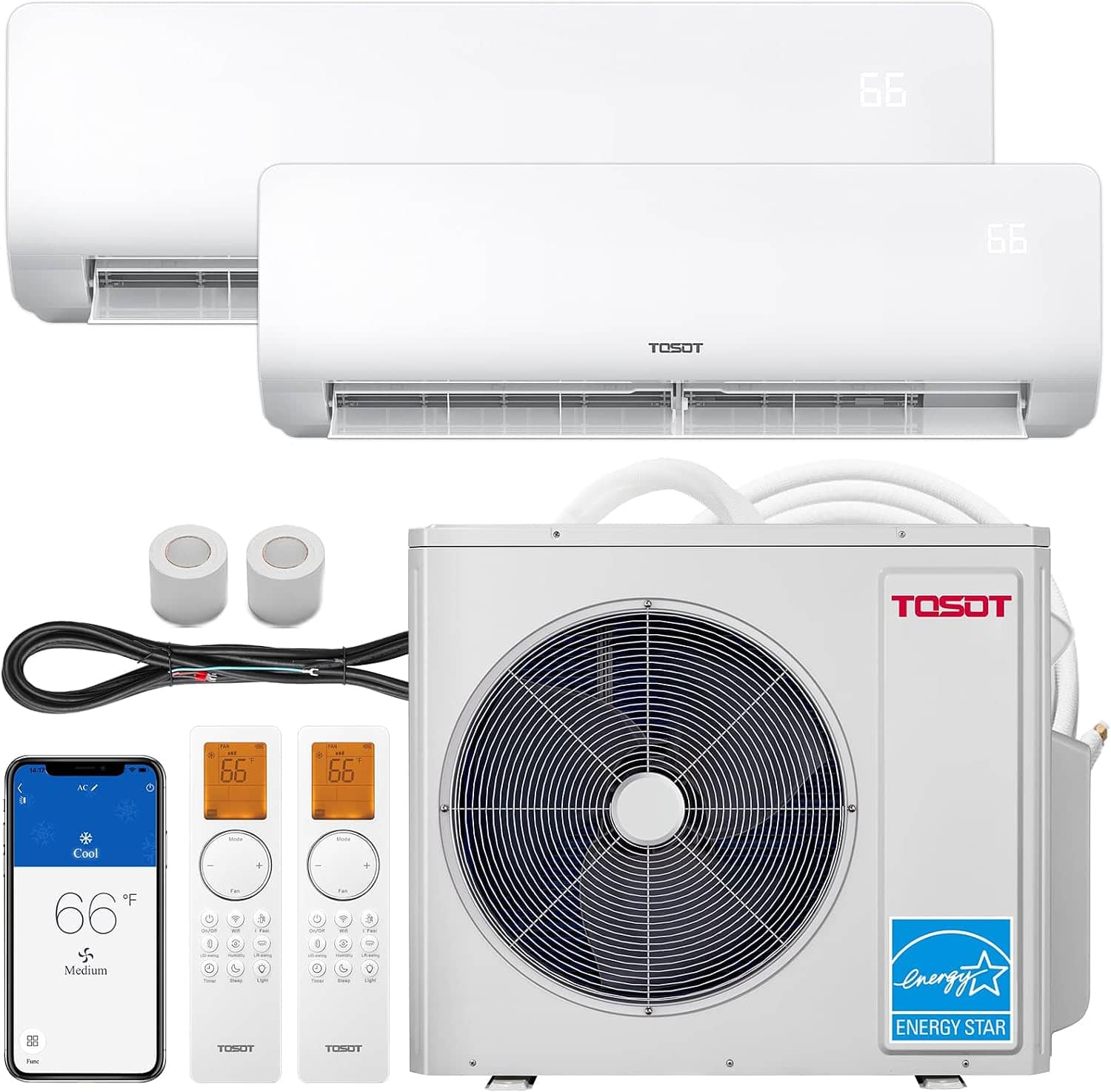 Tosot - 36,000 BTU 2 Zone Mini Split Air Conditioner, 21 SEER2, Heat Pump, WiFi-Enabled Ductless Inverter, 230V, Cosmo Series - White