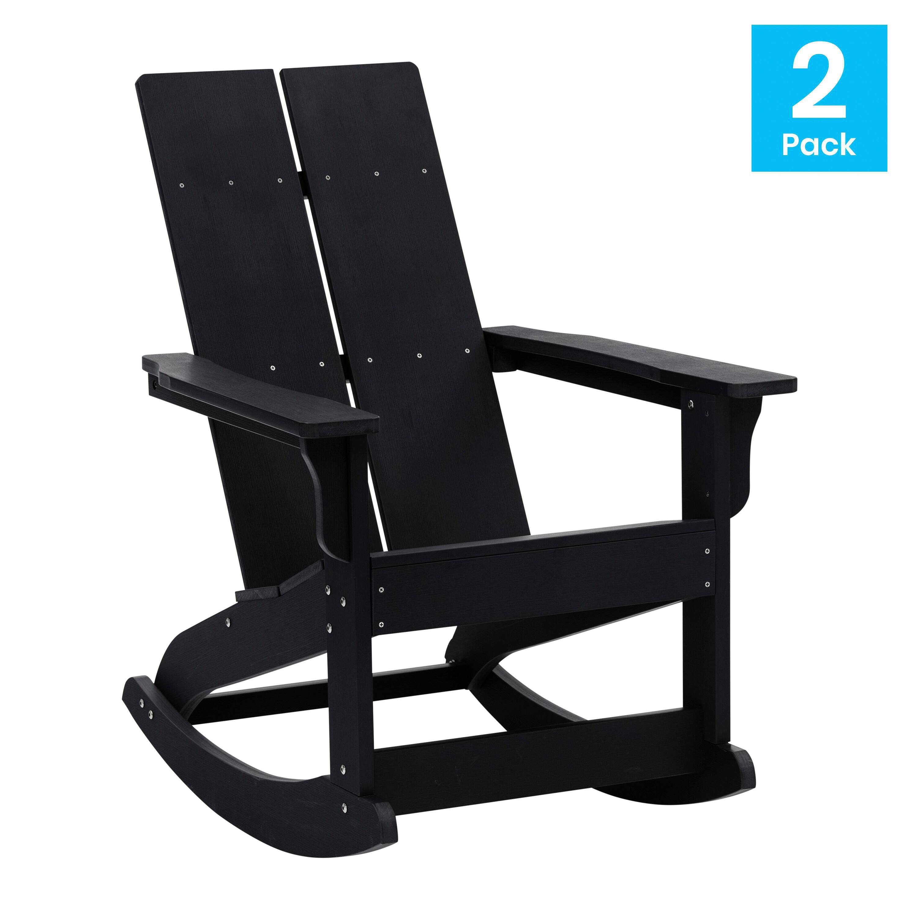 Alt View 1. Emma + Oliver - Set of 2 Modern All-Weather Poly Resin Adirondack Rocking Chairs for Indoor/Outdoor Use - Black.