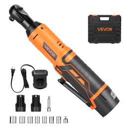 VEVOR - Cordless Ratchet Wrench, 3/8 inch Drive, 240 RPM, up to 33 ft-lbs of Torque, Battery Powered Electric Ratchet Wrench Set - Orange + black
