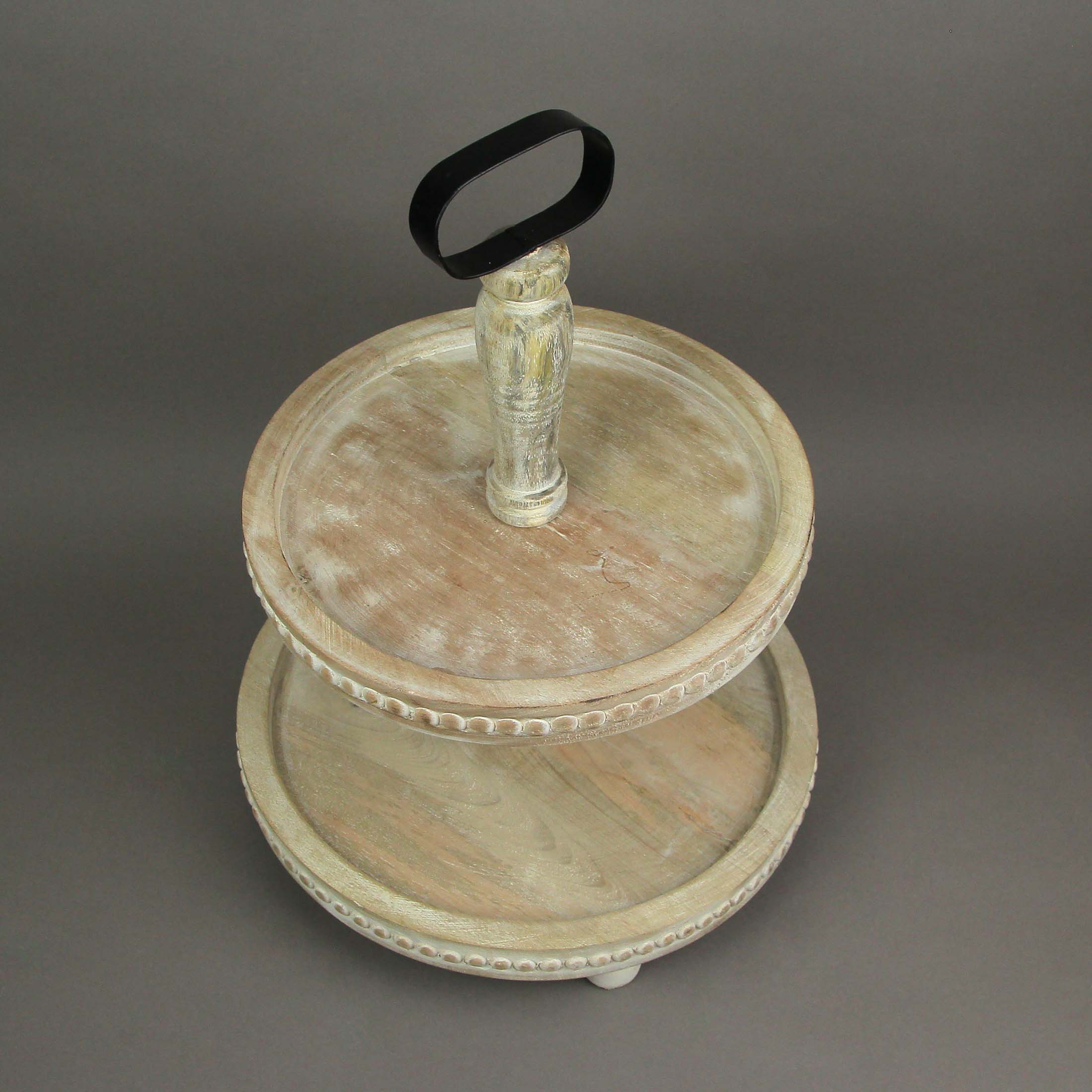 Alt View 4. PD Home & Garden - Primitive Farmhouse Style 2 Tier Wooden Standing Display Serving Tray - Tan.