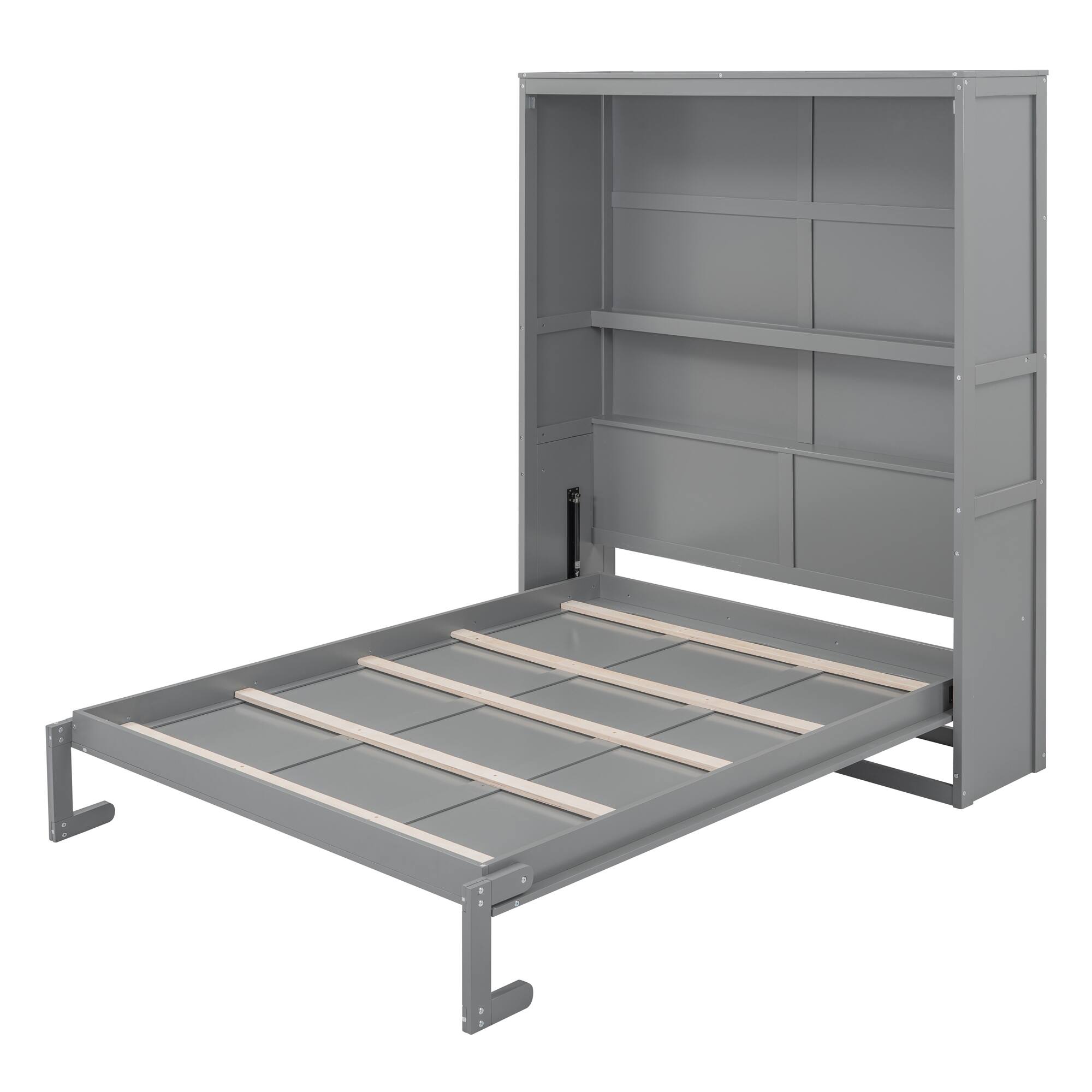 Alt View 5. Tiramisubest - Queen Size Gray Murphy Bed with Shelves, Solid Wood+MDF, Space-Saving - Gray.