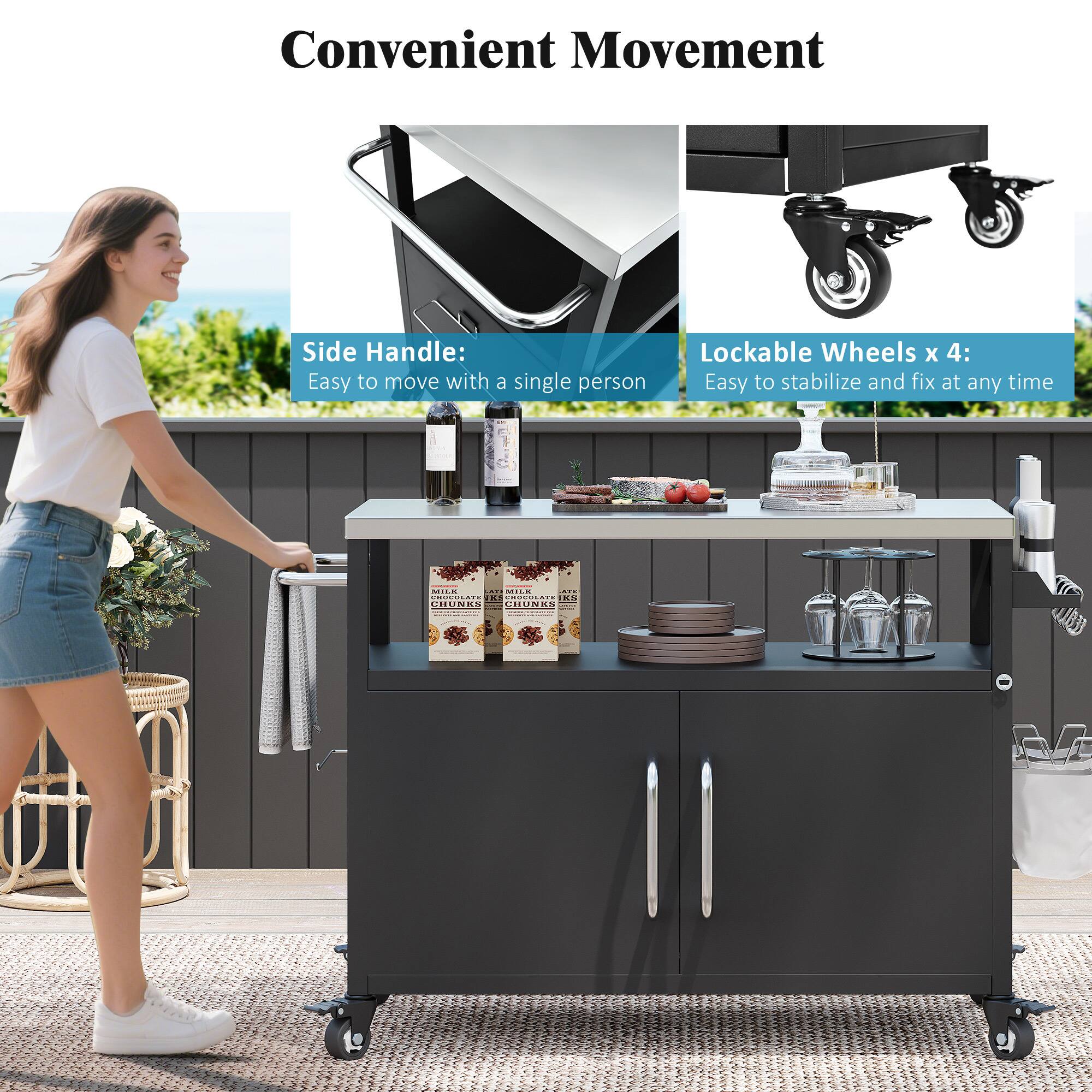 Convenient Movement

Side Handle:
Easy to move with a single person

Lockable Wheels x 4:
Easy to stabilize and fix at any time