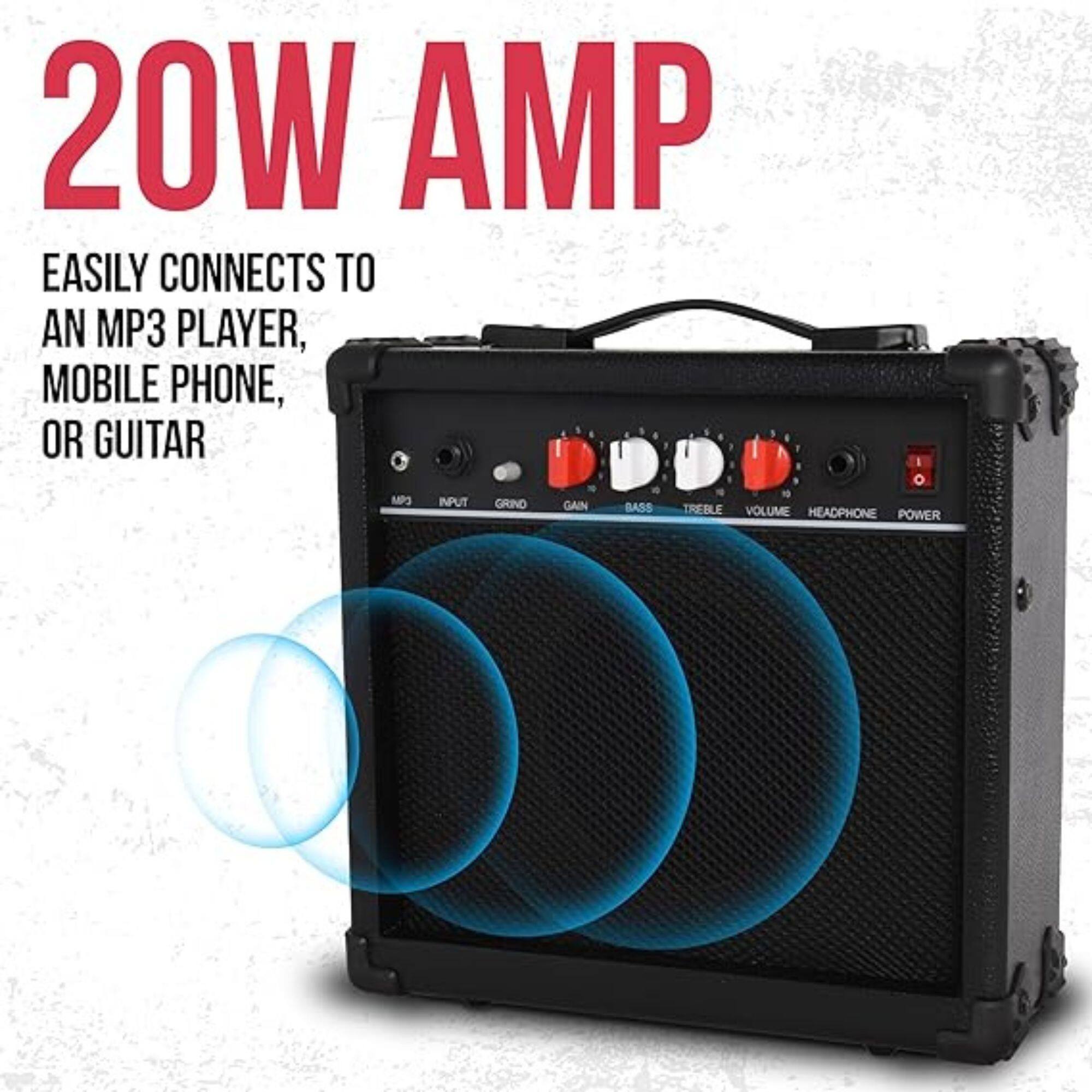 20W AMP
EASILY CONNECTS TO AN MP3 PLAYER, MOBILE PHONE, OR GUITAR
MP3 INPUT
GAIN
BASS
TREBLE
VOLUME
HEADPHONE
POWER
