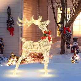 Costway - 4.4FT Lighted Standing Reindeer Christmas Decoration Pre-Lit 120 LED Bulbs - Bright