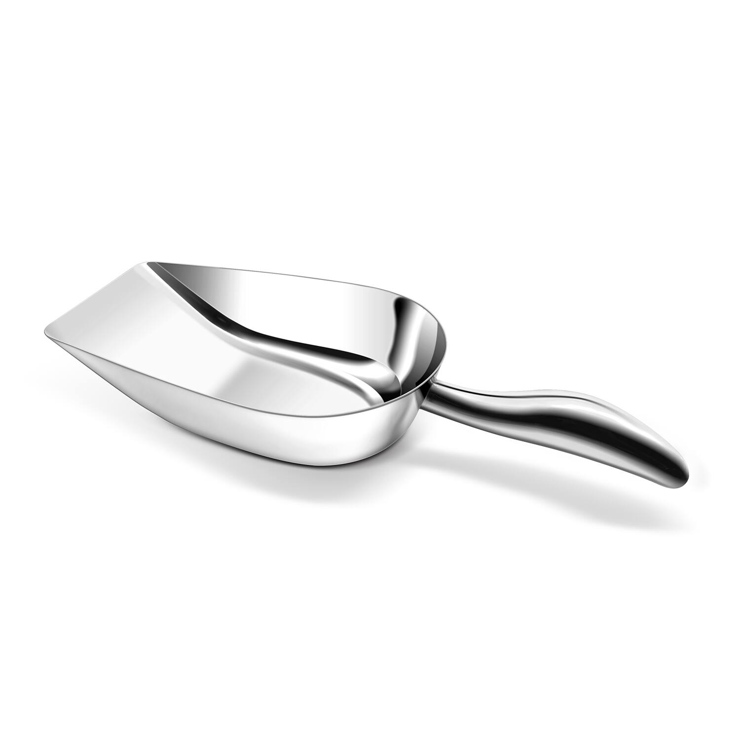 Angle. Malletson - 2PC Ice Scoop Stainless Steel Ergonomic Handle for Bars and Kitchens.