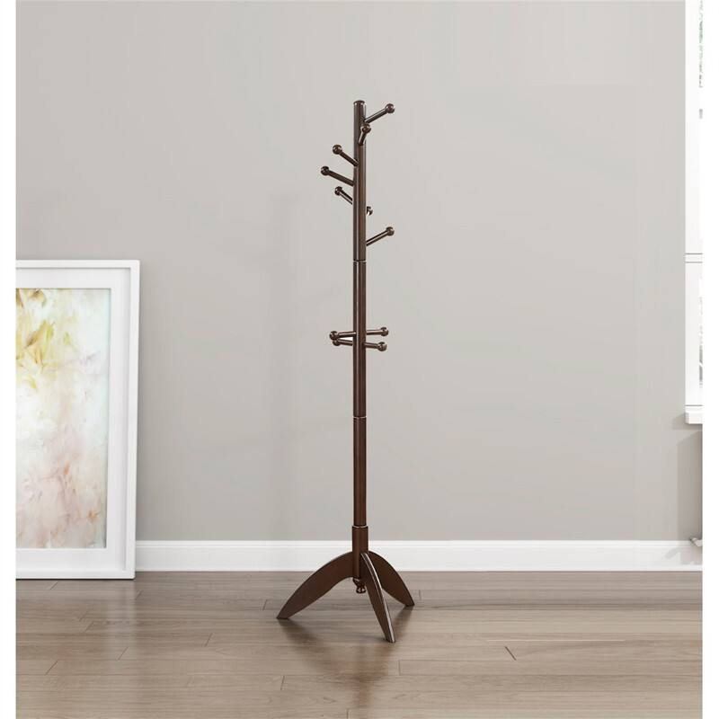Angle. ALEXOUN - Solid Wood Coat Rack - 11 Hooks Entryway Stand, Freestanding Hanger for Home & Office, Modern Furniture, 1pc - Brown.